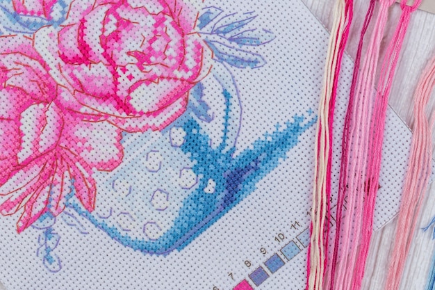 detal haftu na płótnie